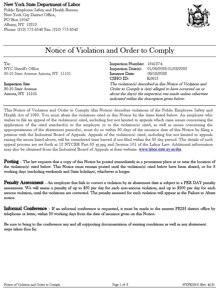 Notice of Violation and Order to Comply